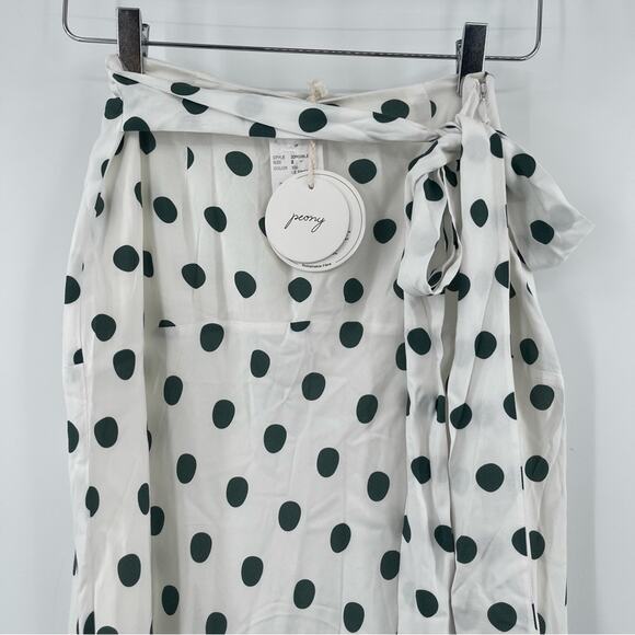 PEONY Le Spot Maxi Skirt SZ 2 Green Polka Dot Thigh High Slit eco-Conscious NWT - Picture 9 of 15